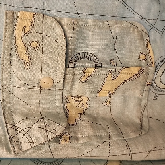 NWT Lands End Traditional Fit Lt Blue Radiance Map Print Linen Men's XL - Picture 3 of 11